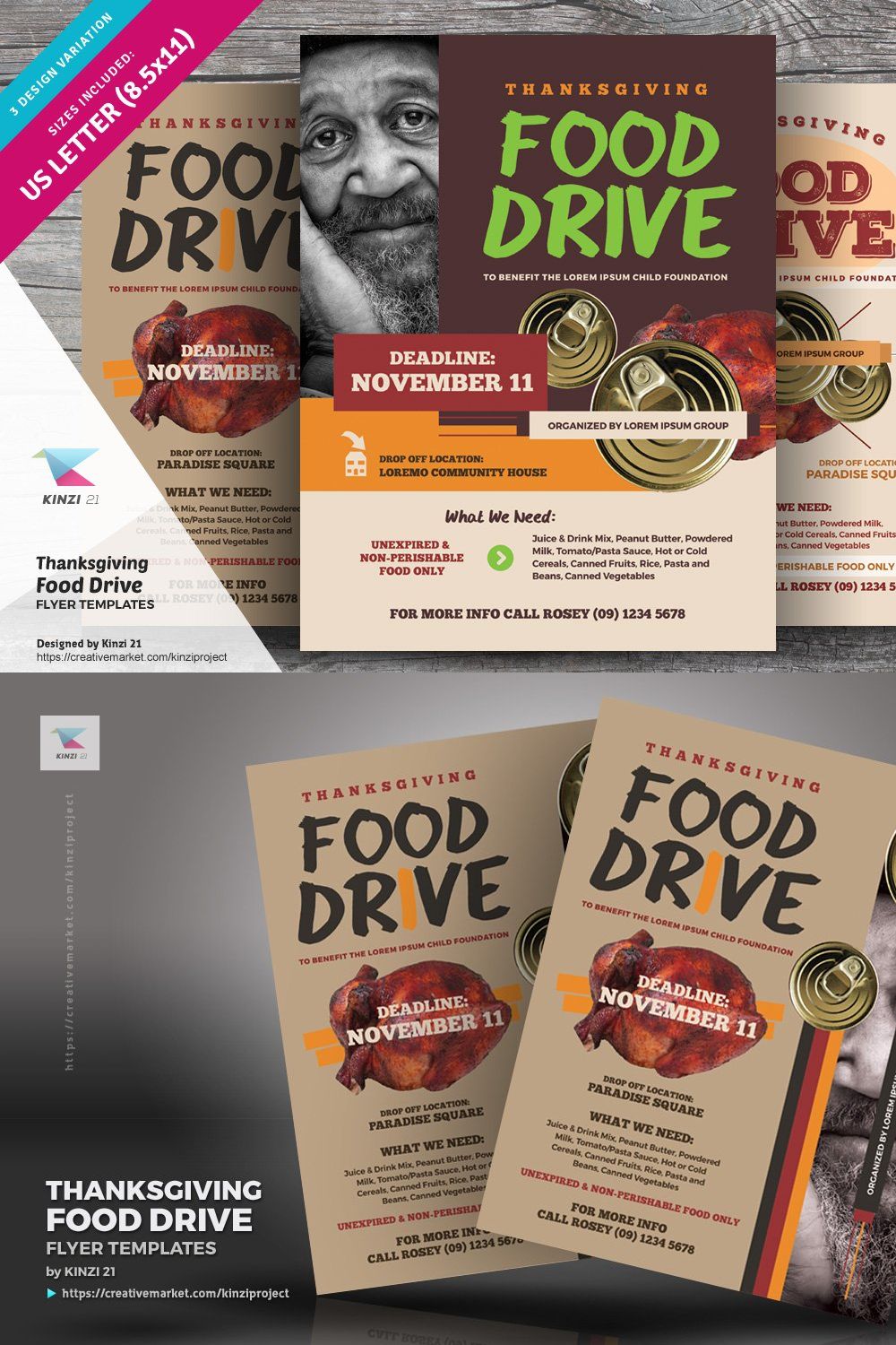 Thanksgiving Food Drive Flyers pinterest preview image.
