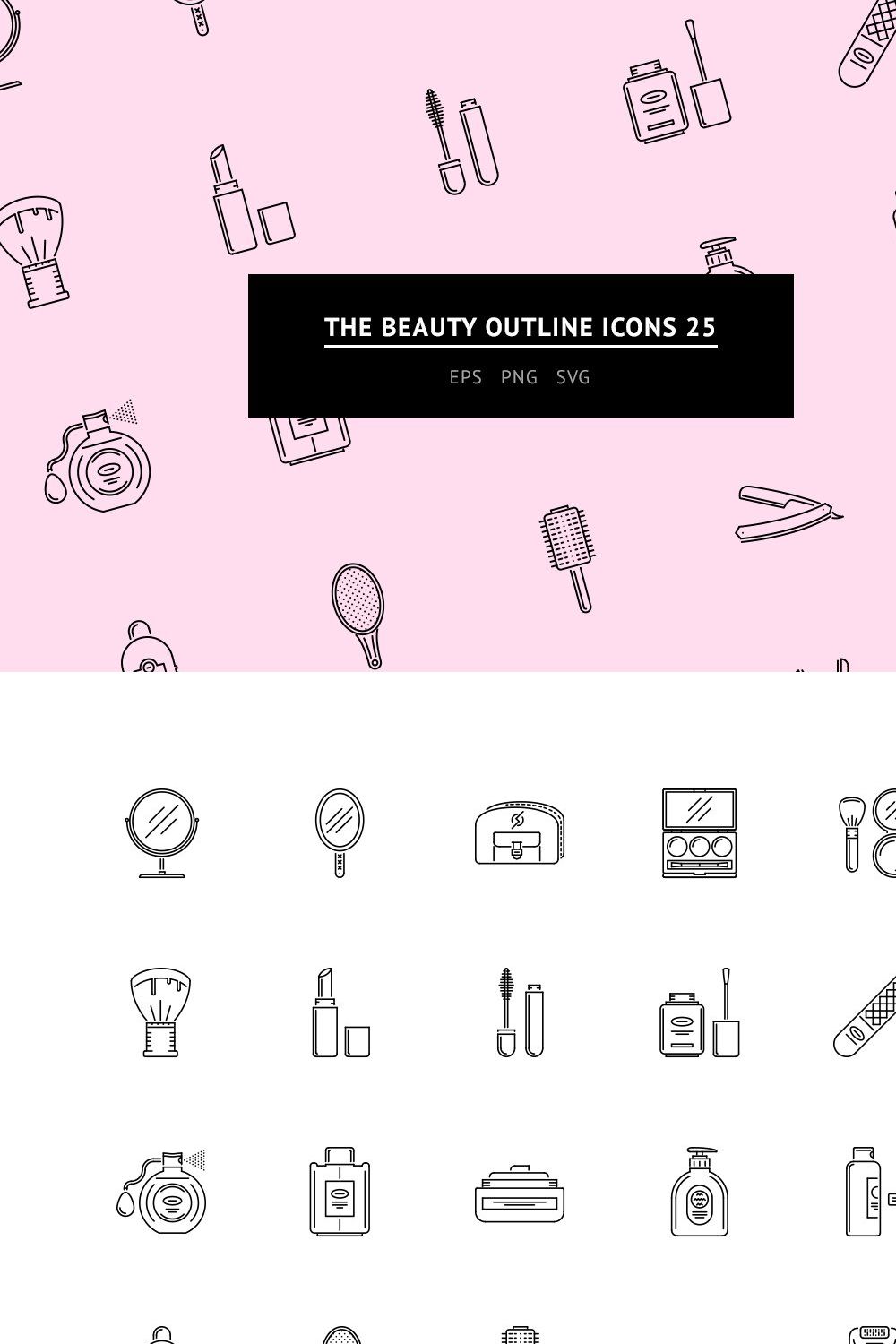 The Beauty Outline Icons 25 pinterest preview image.