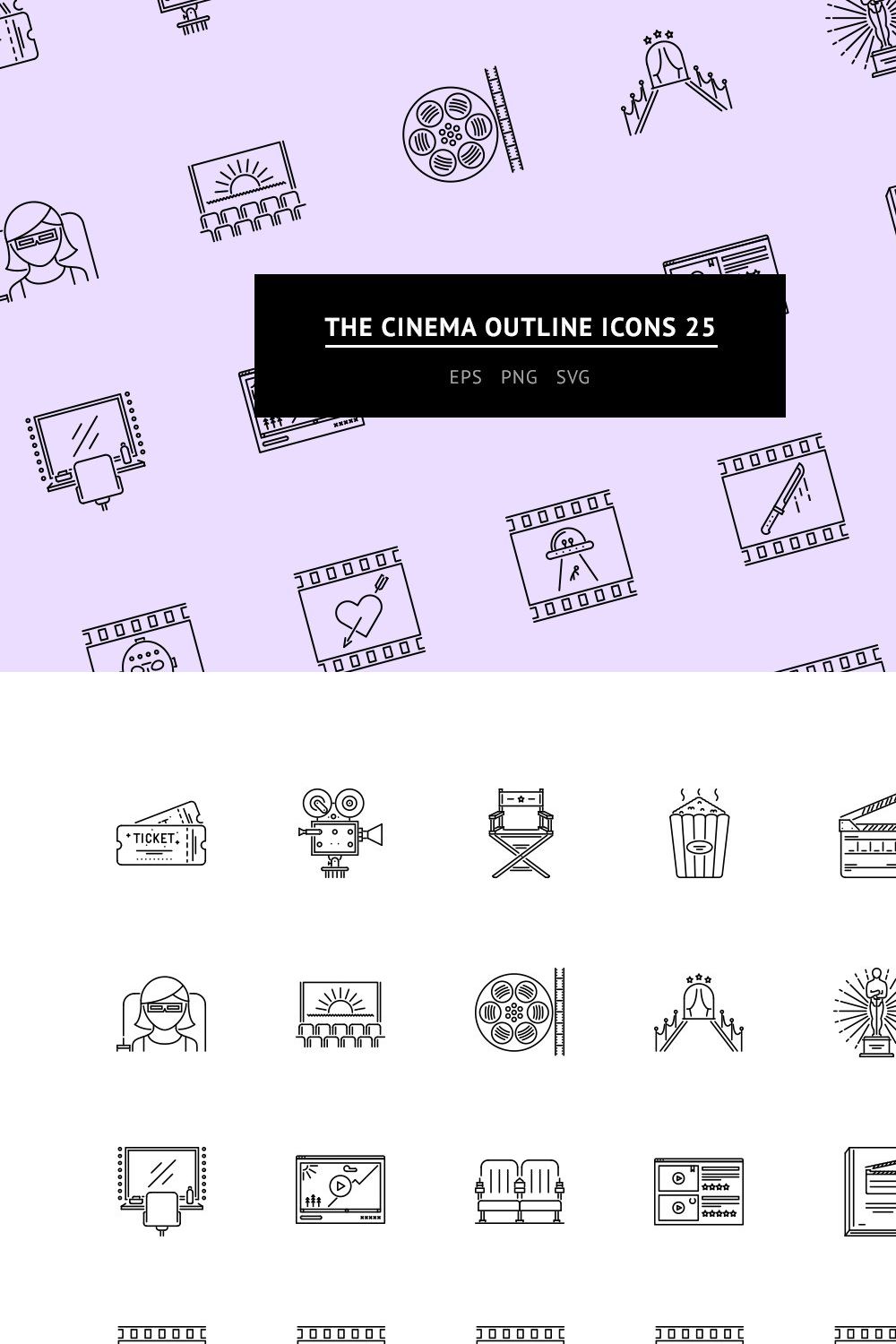 The Cinema Outline Icons 25 pinterest preview image.