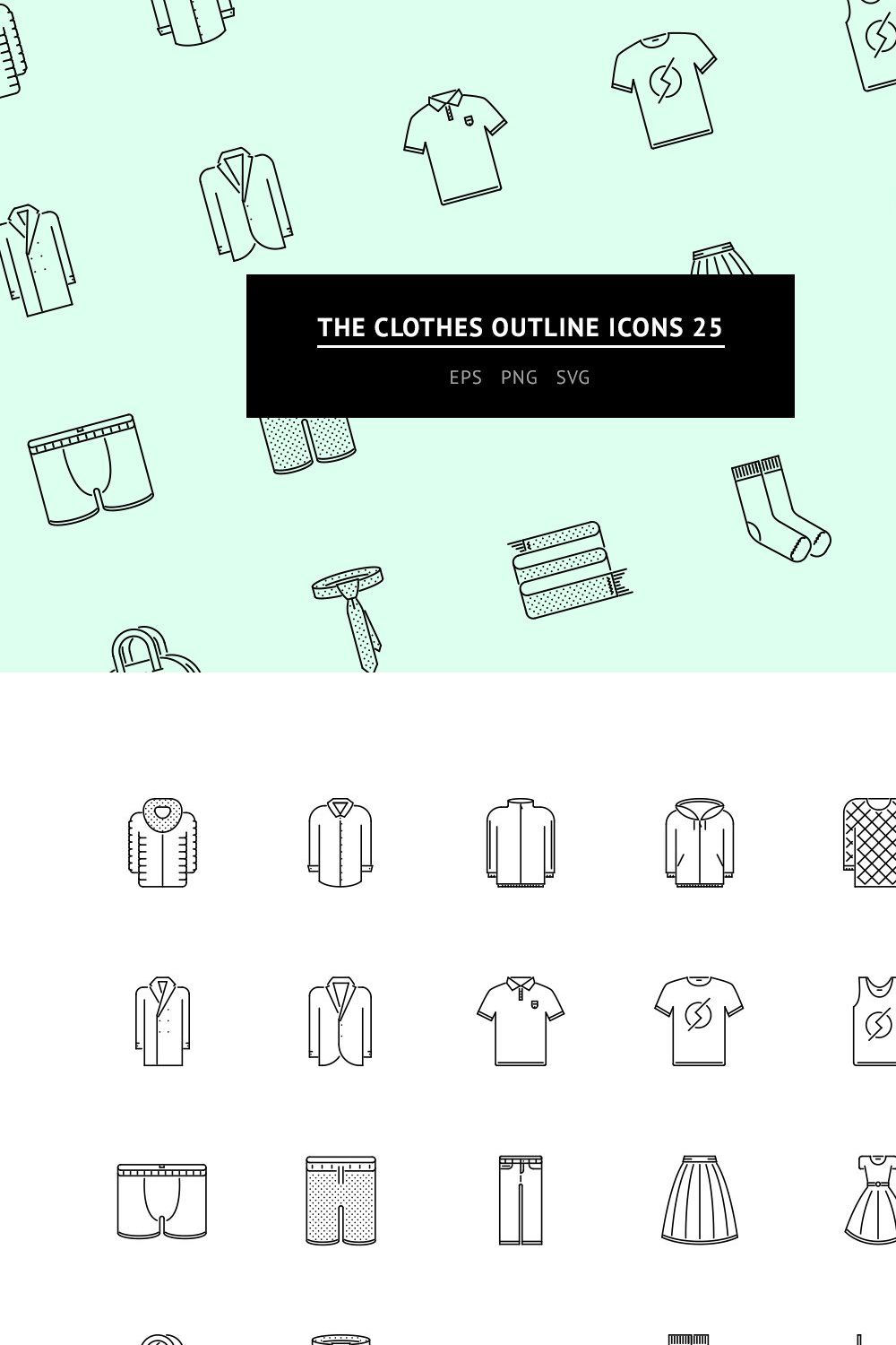 The Clothes Outline Icons 25 pinterest preview image.