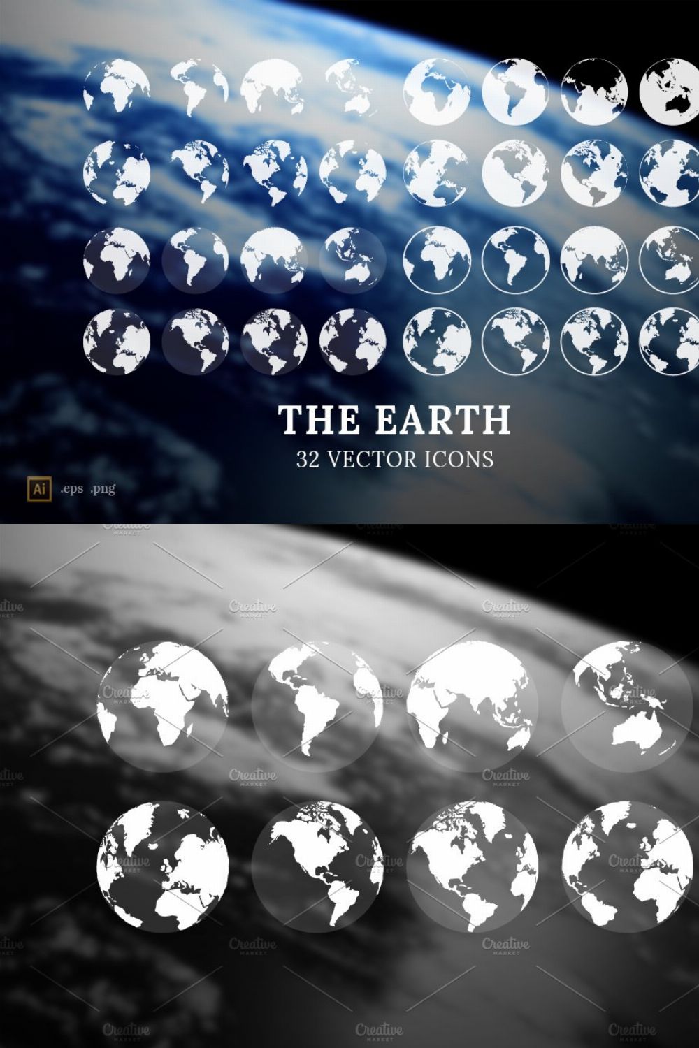 The Earth - 32 vector icons pinterest preview image.