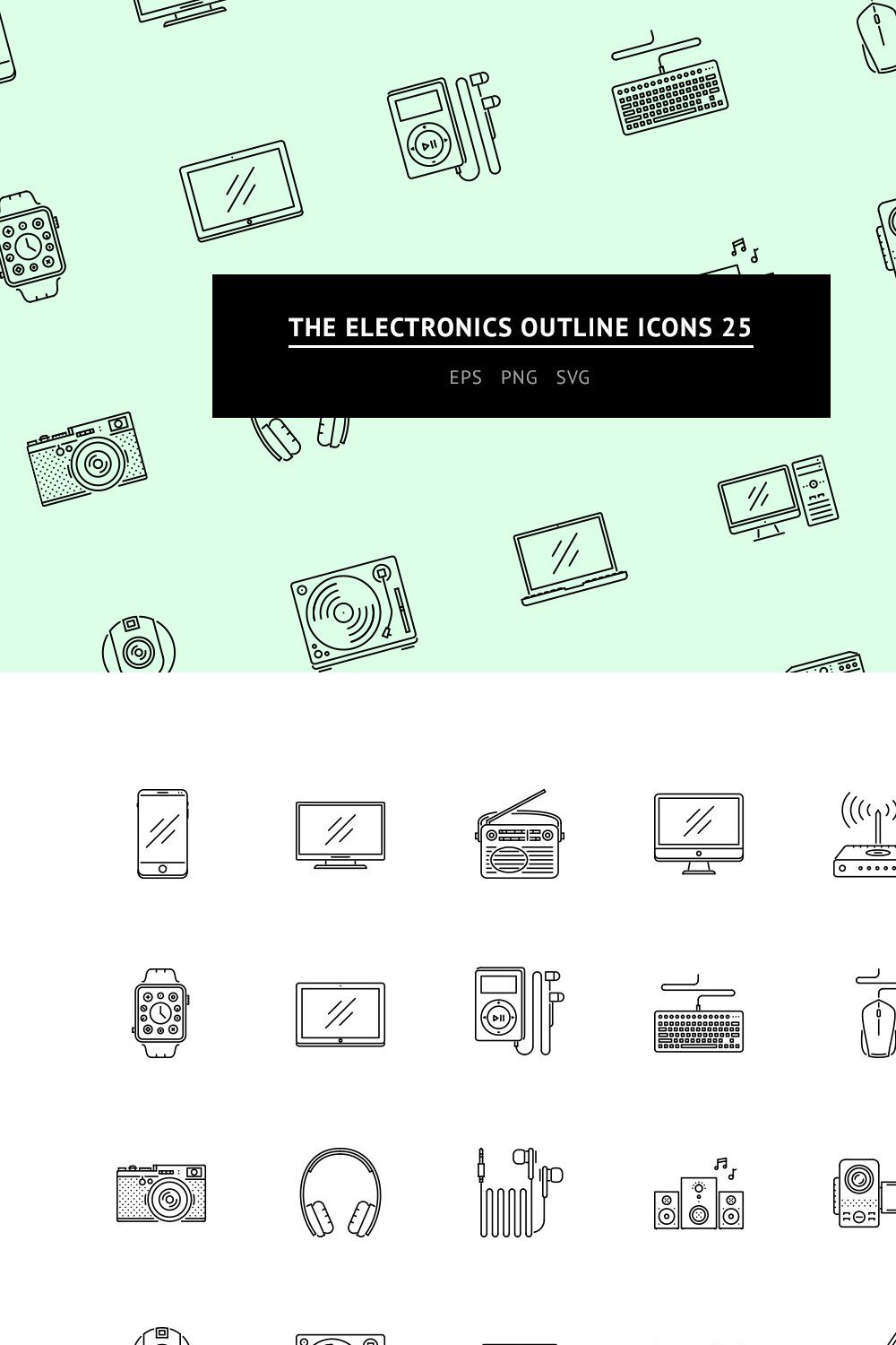 The Electronics Outline Icons 25 pinterest preview image.
