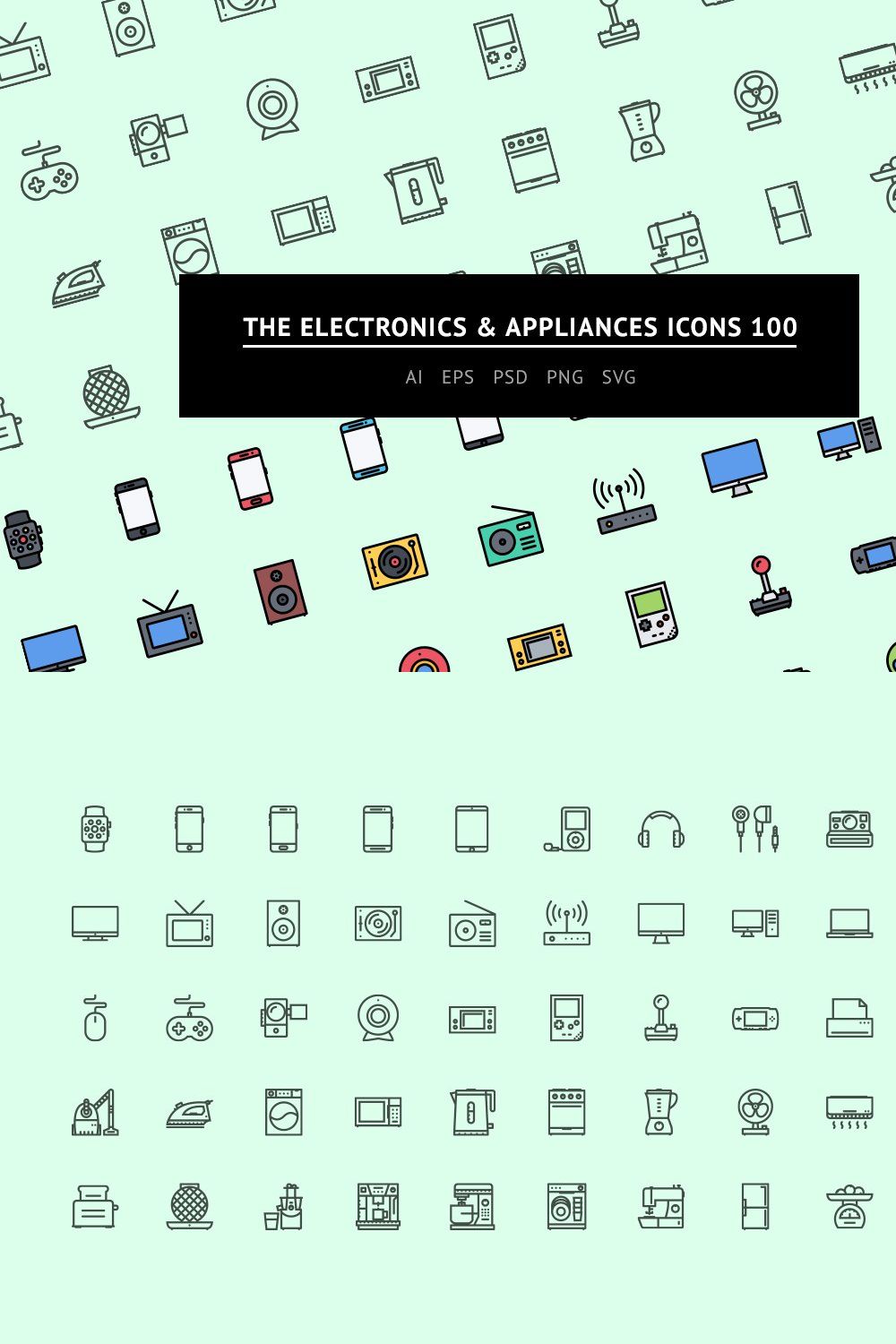 The Electronics&Appliances Icons 100 pinterest preview image.
