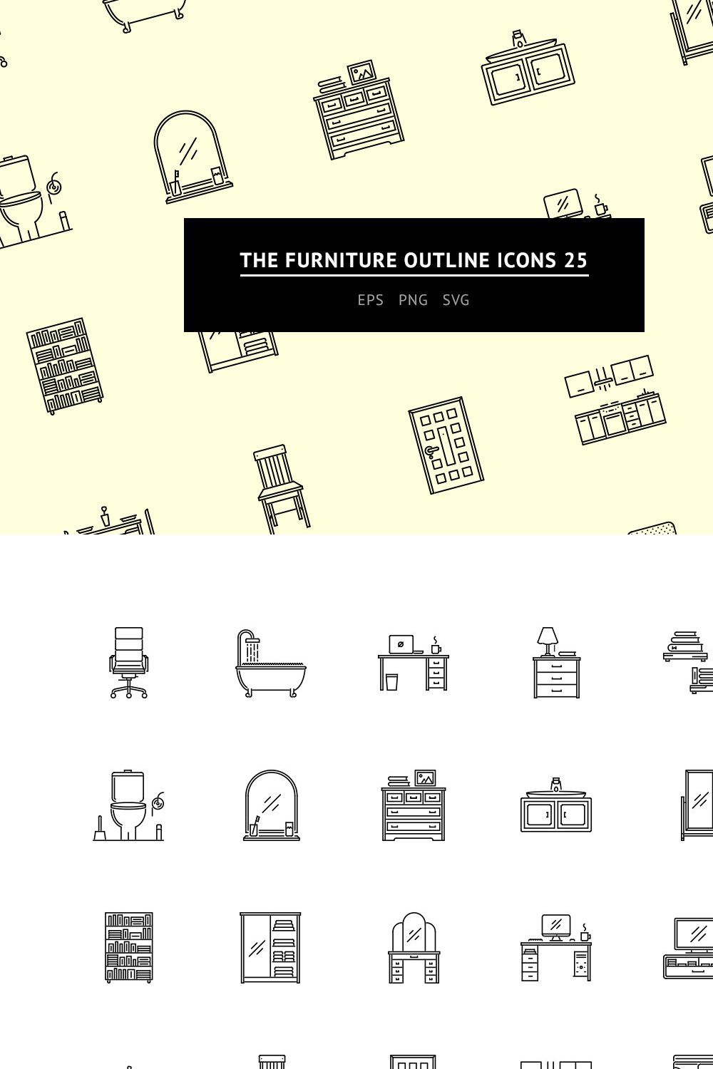 The Furniture Outline Icons 25 pinterest preview image.