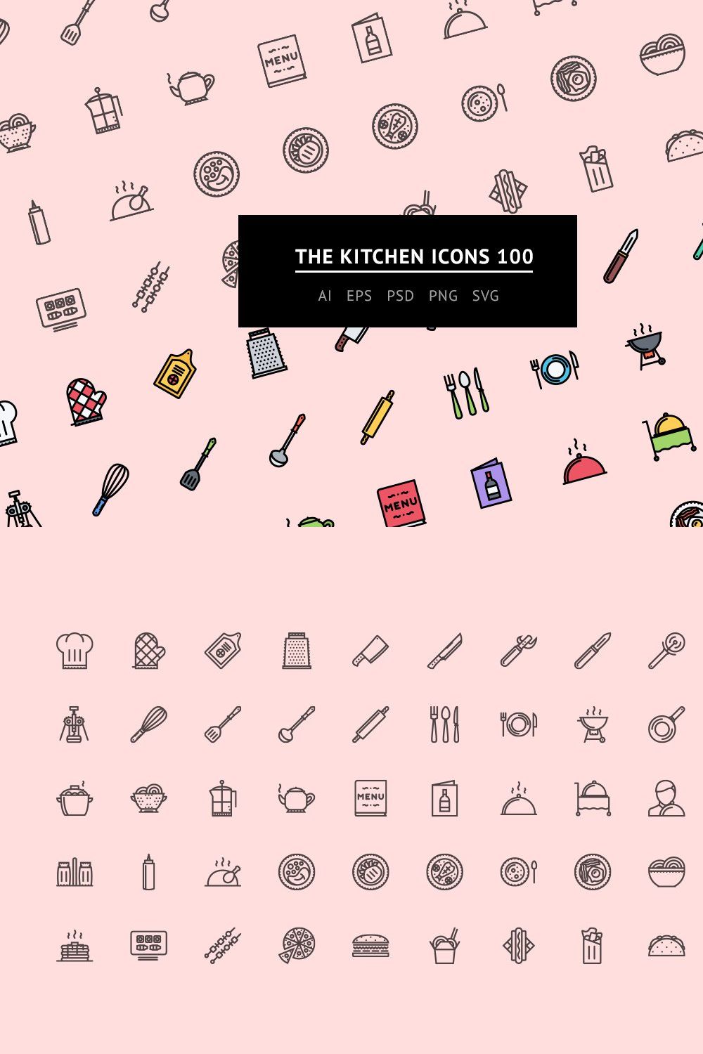 The Kitchen Icons 100 pinterest preview image.
