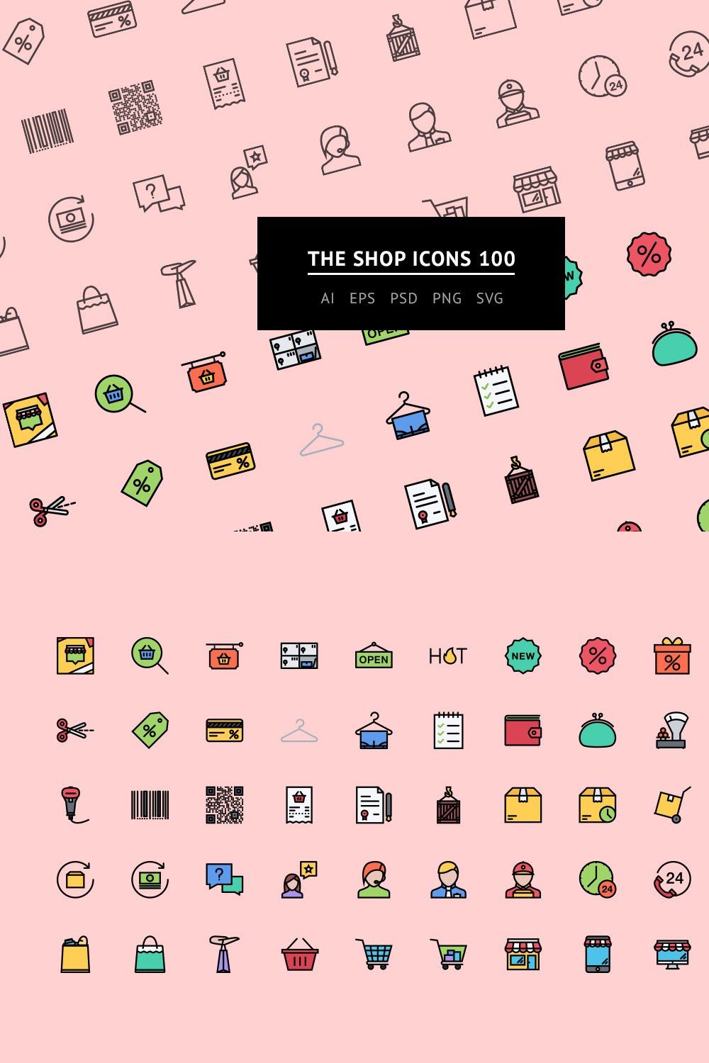 The Shop Icons 100 pinterest preview image.