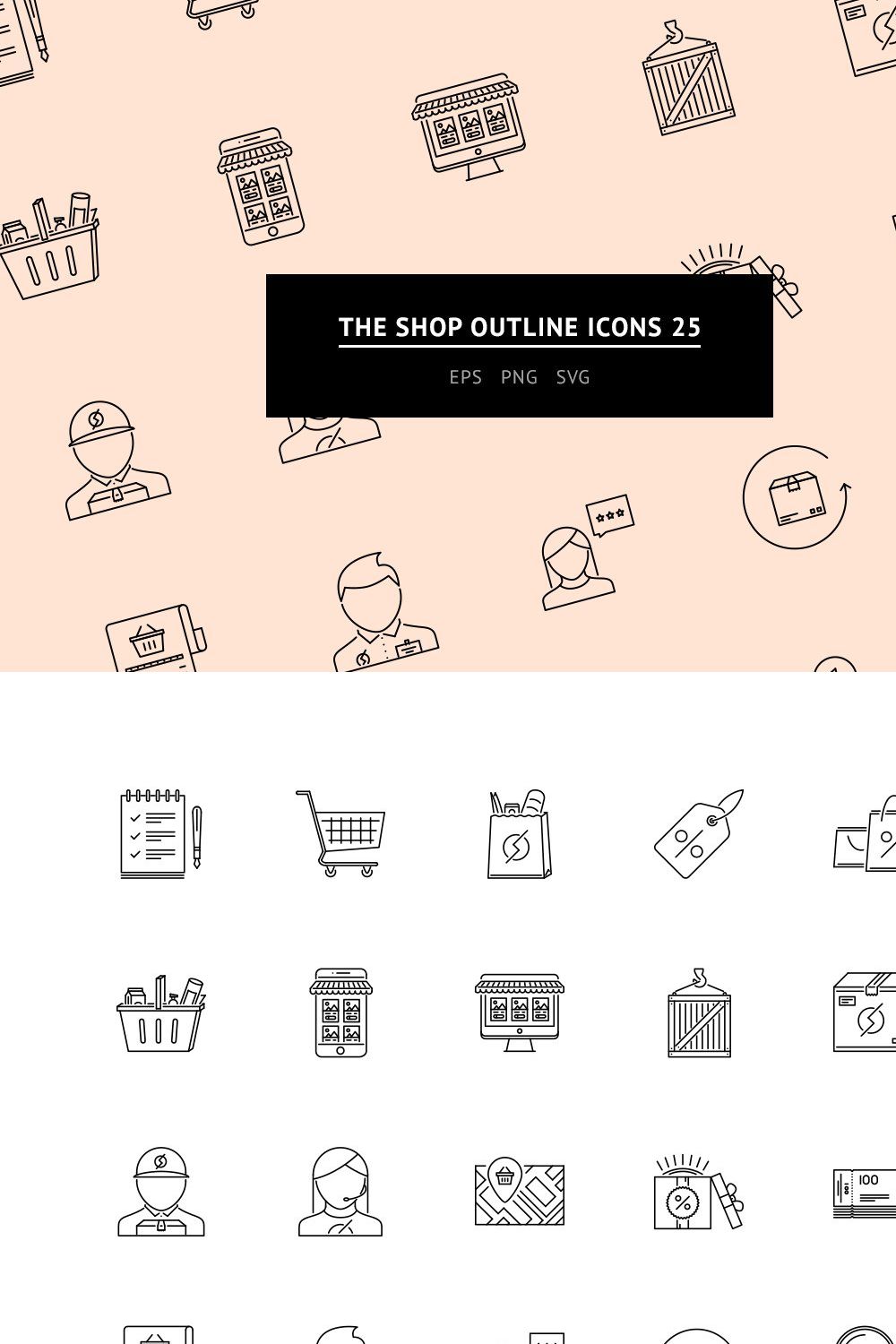 The Shop Outline Icons 25 pinterest preview image.