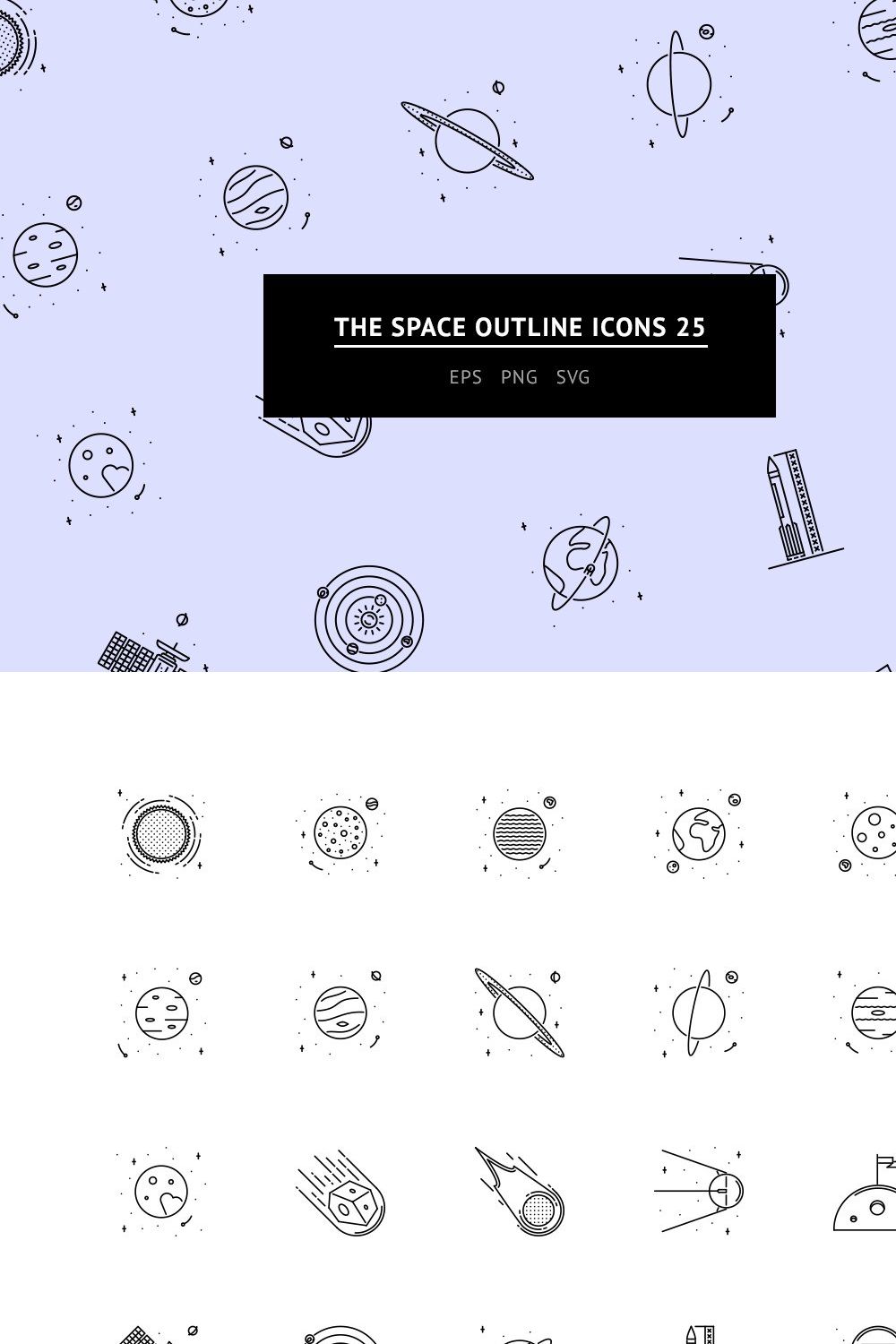 The Space Outline Icons 25 pinterest preview image.