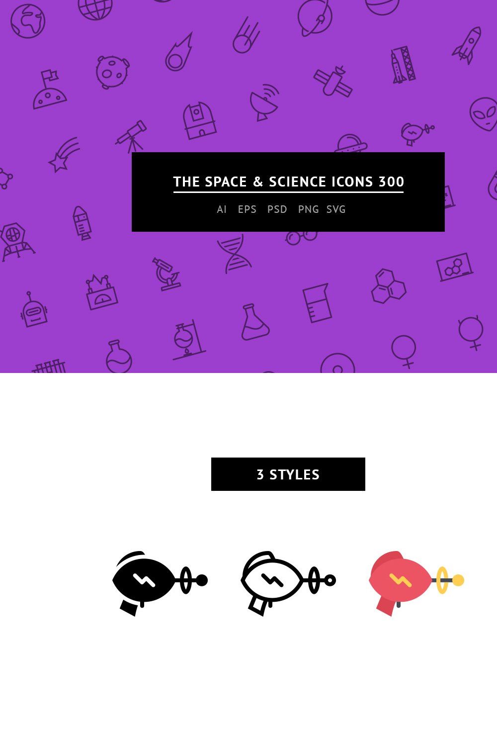 The Space & Science Icons 100 pinterest preview image.