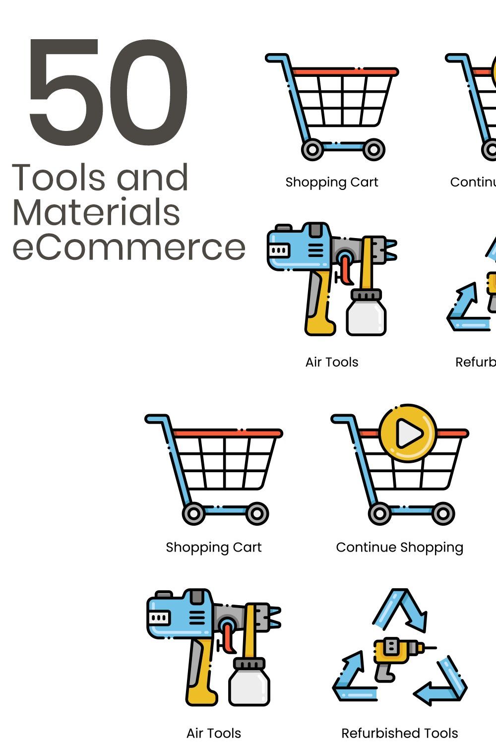 Tools and Materials eCommerce Icons pinterest preview image.