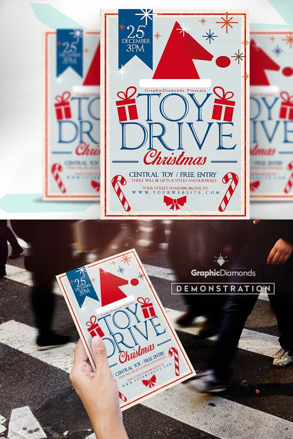 Toy Drive Christmas Flyer pinterest preview image.