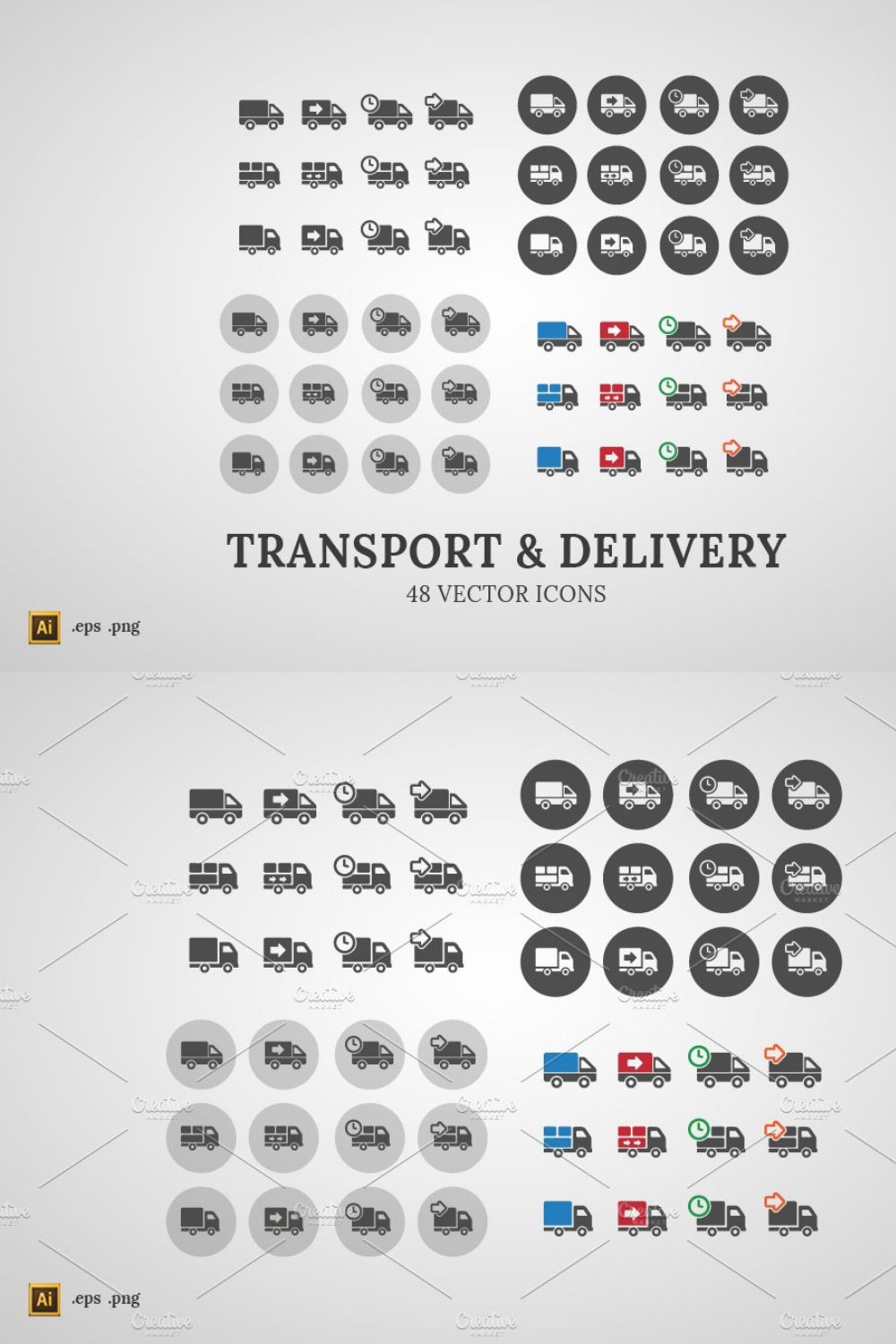 Transport&Delivery - 48 vector icons pinterest preview image.