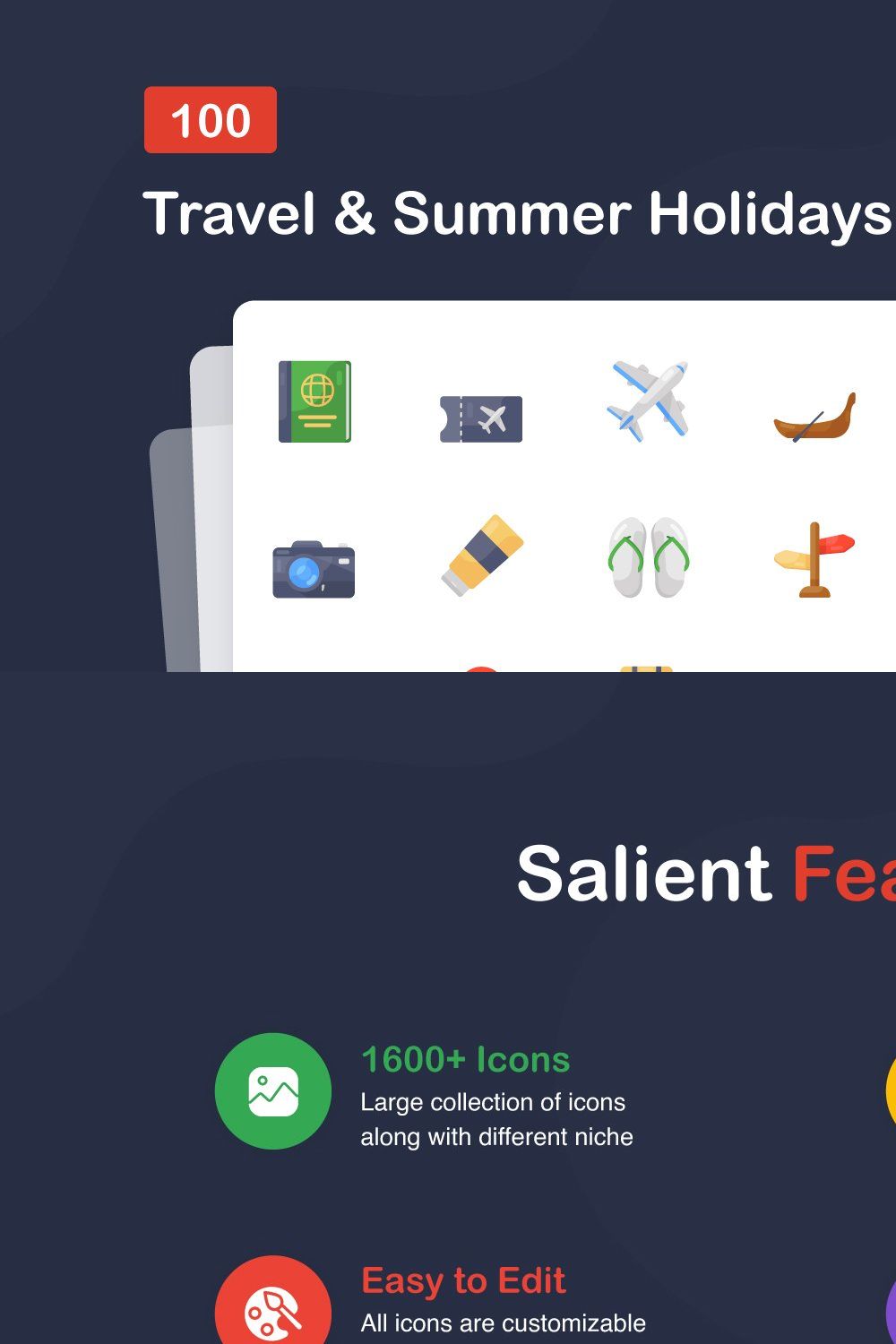 Travel and Summer Holiday Icons pinterest preview image.