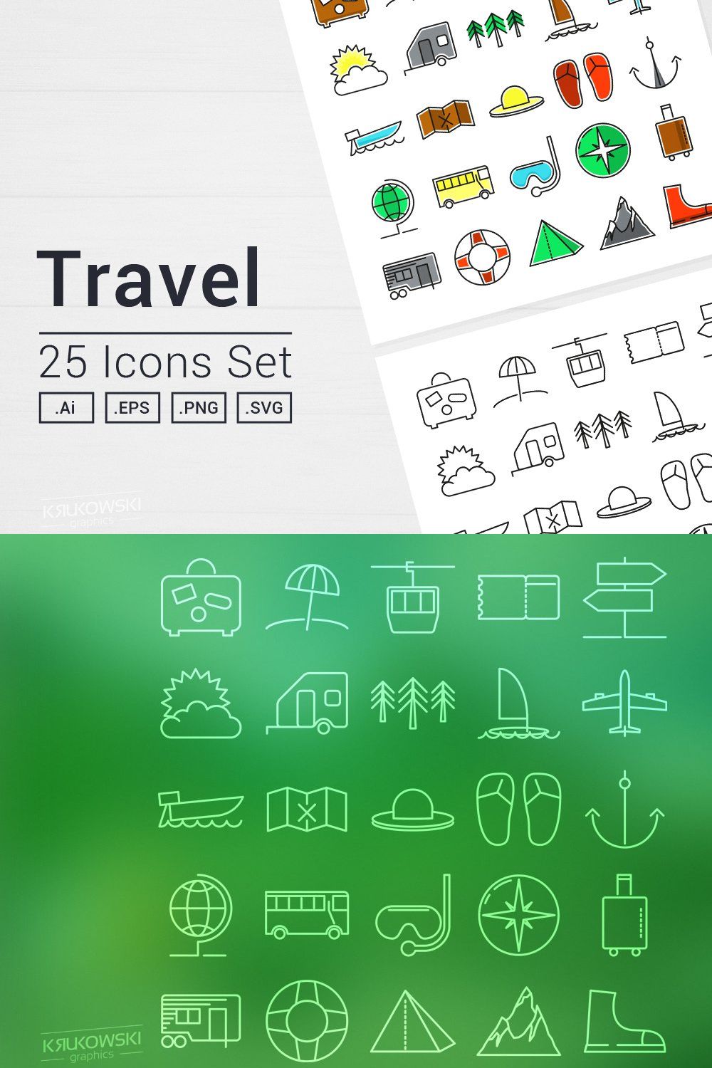 Travel and Tourism Icons Set pinterest preview image.