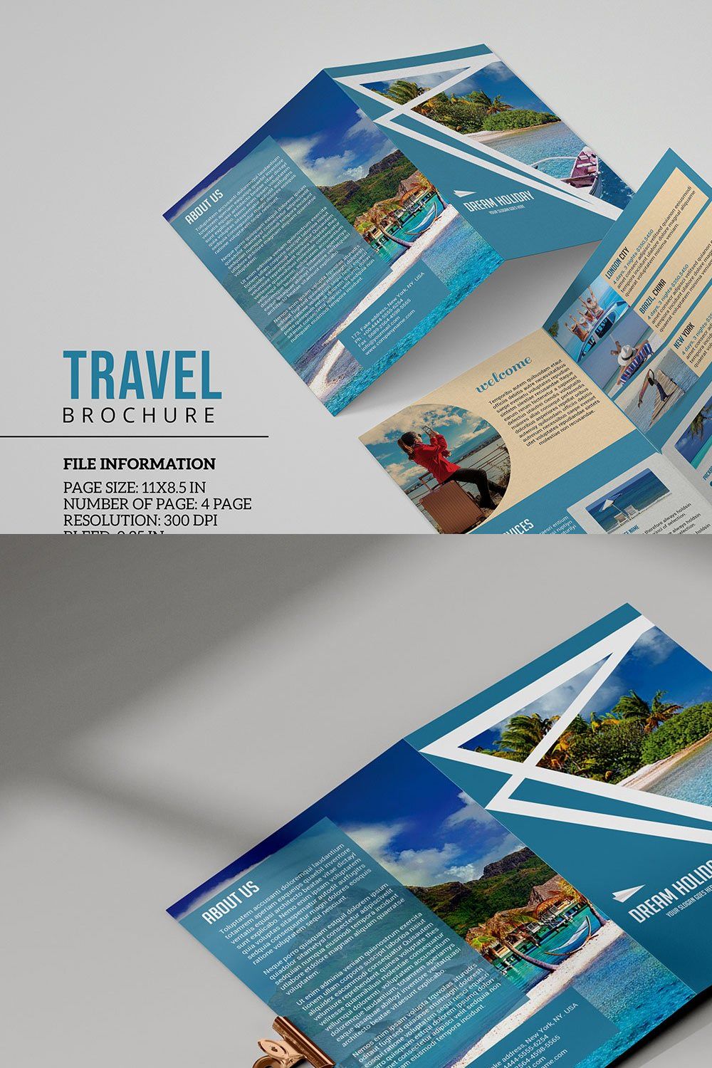 Travel Bifold Brochure pinterest preview image.