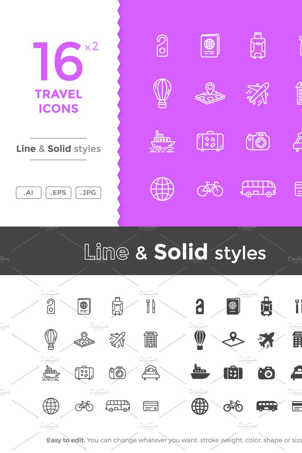 Travel Icons pinterest preview image.