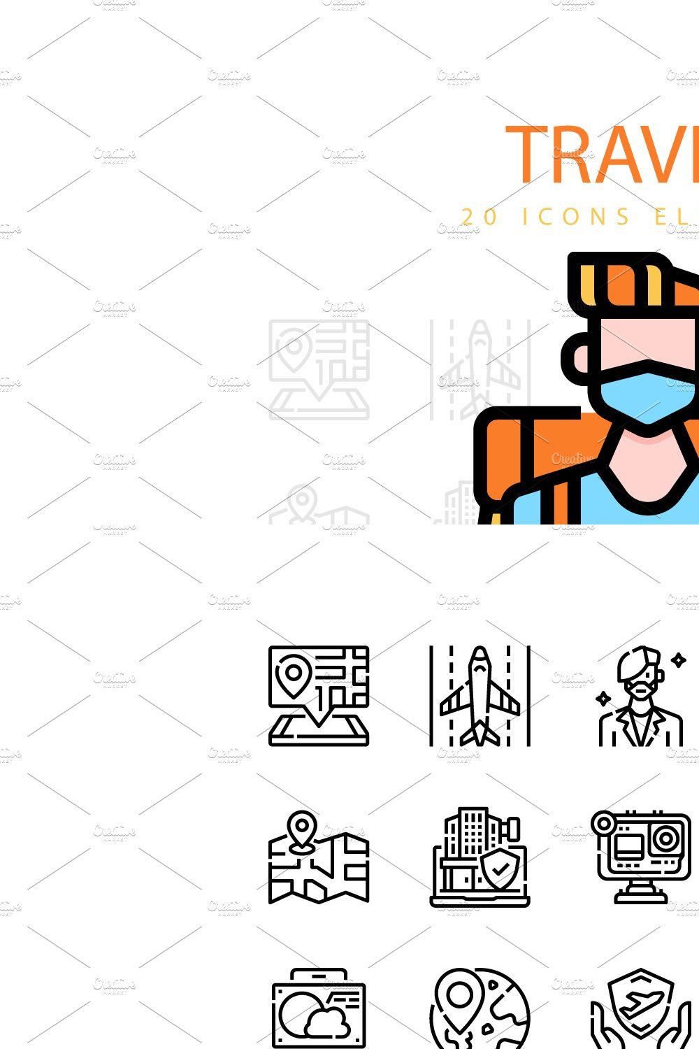 TRAVEL ICONS PACKS pinterest preview image.