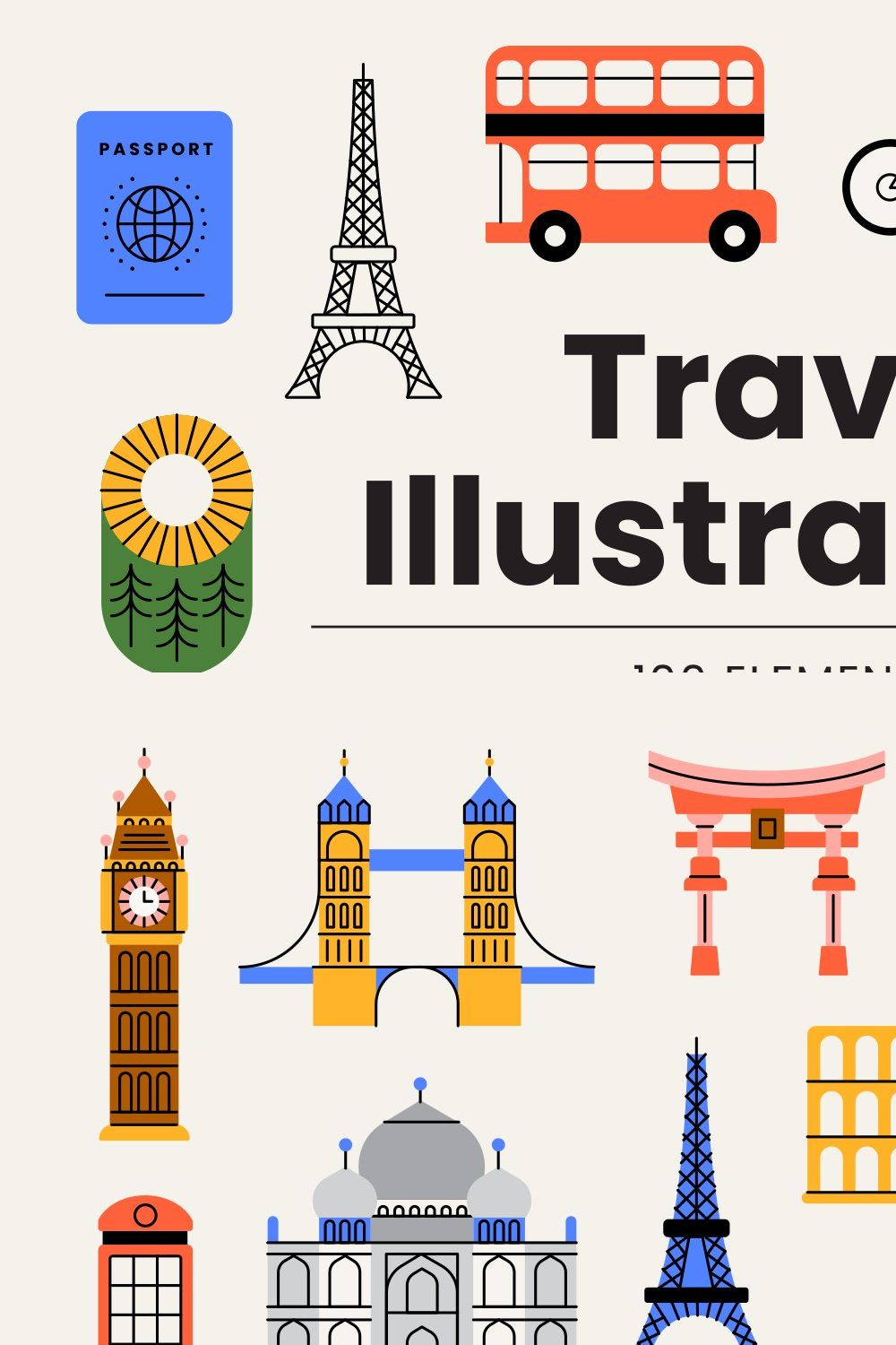 Travel Illustrations & Icons pinterest preview image.
