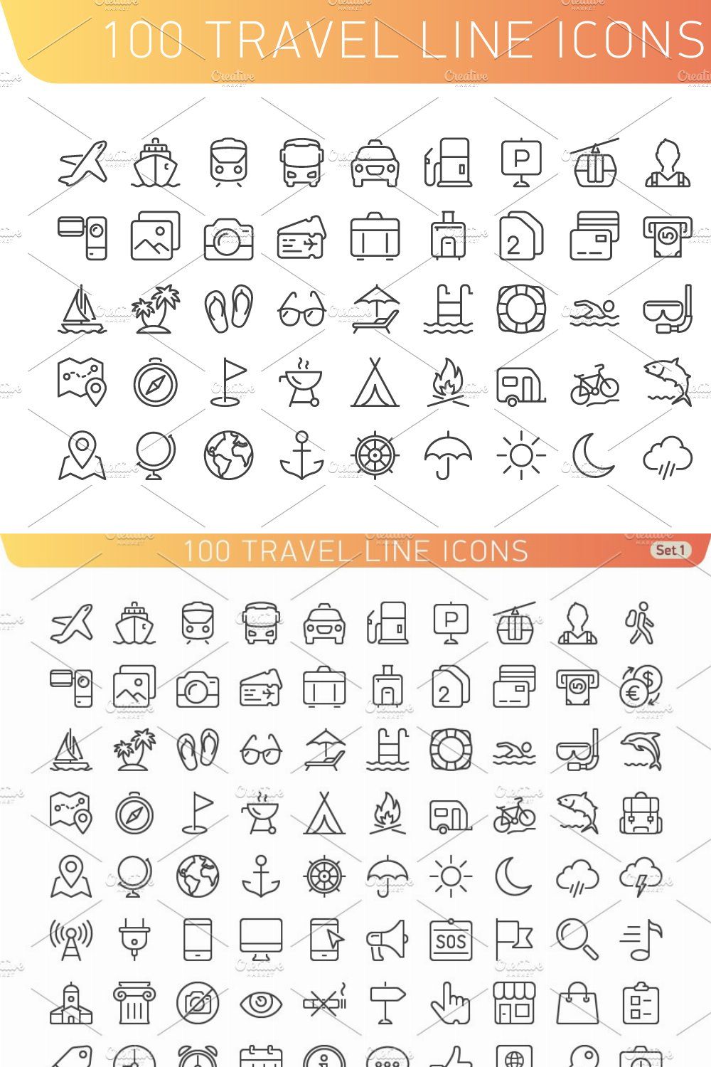 Travel Line Icons. Set 1 pinterest preview image.