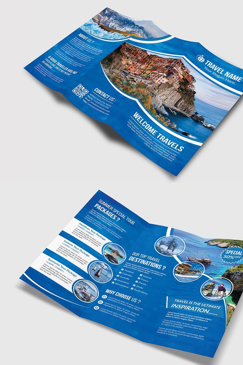 Travel Trifold Brochure pinterest preview image.