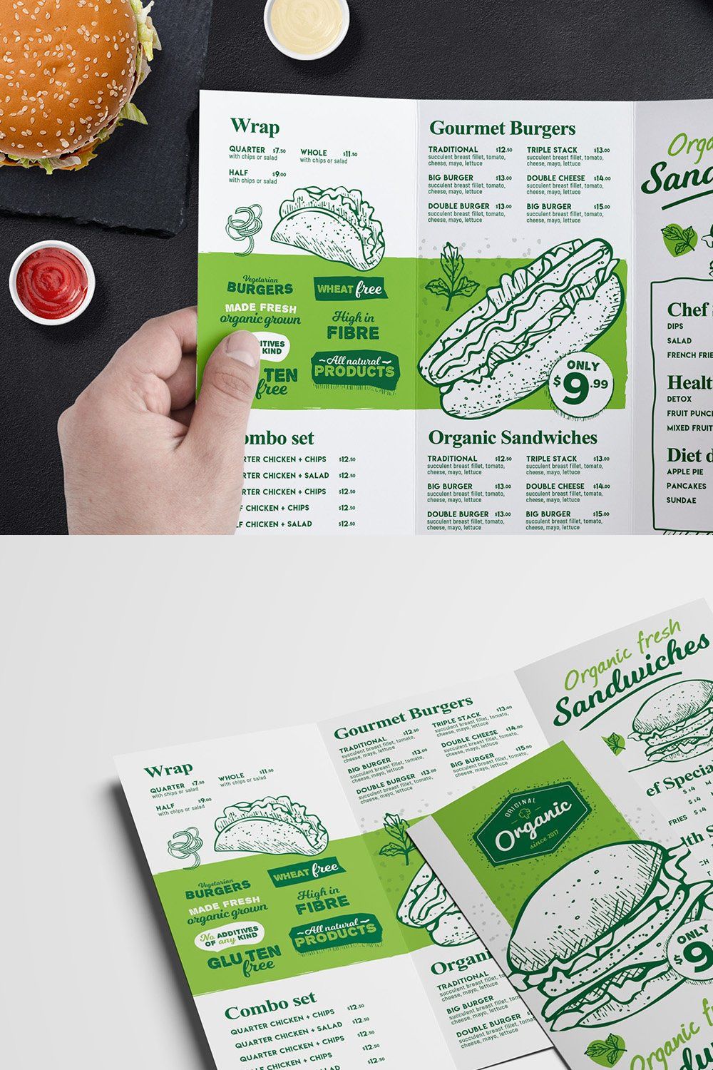 Tri-Fold Burger Menu Template pinterest preview image.