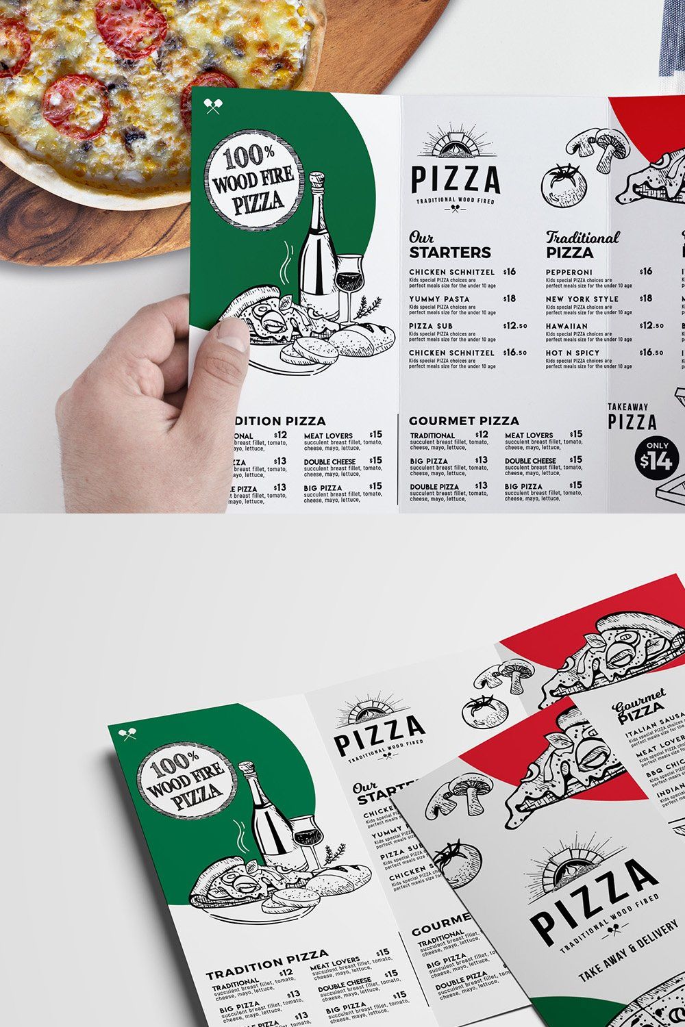 Tri-Fold Pizza Menu Template pinterest preview image.