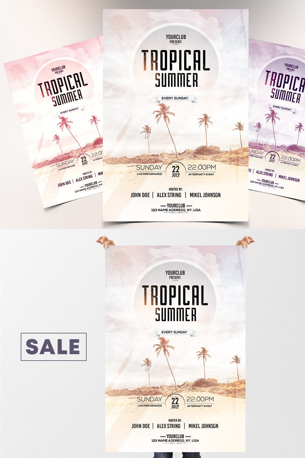Tropical Summer - PSD Flyer Template pinterest preview image.