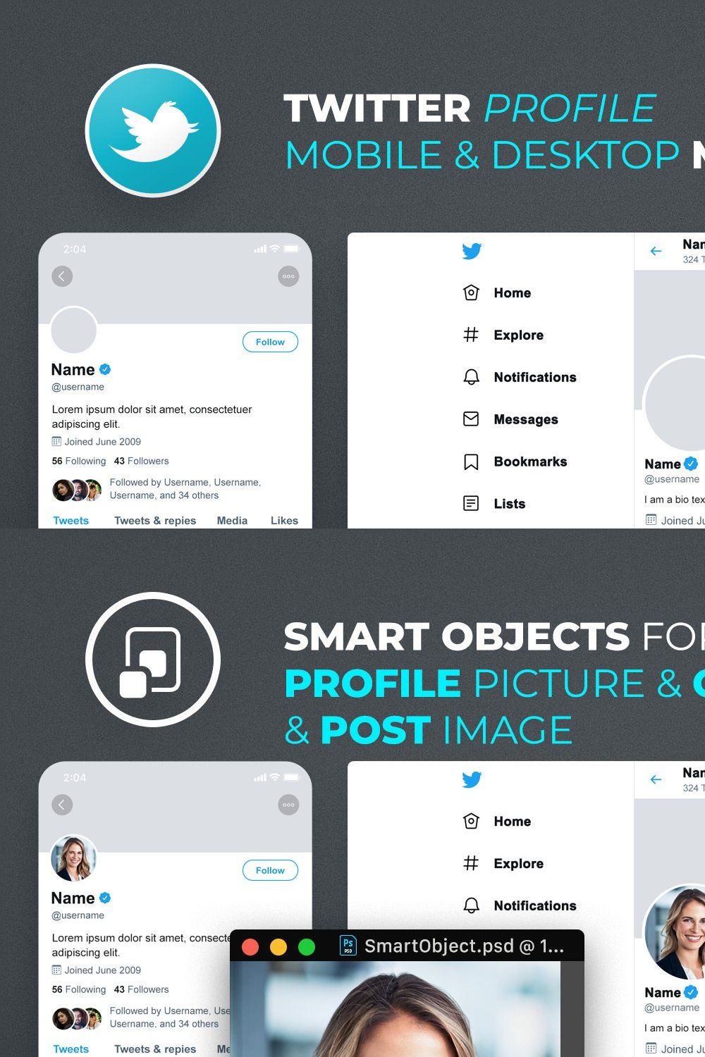 Twitter Profile Mockup pinterest preview image.