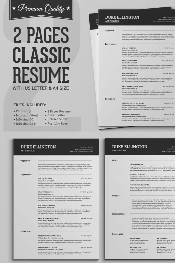 Two Pages Classic Resume CV Template – MasterBundles