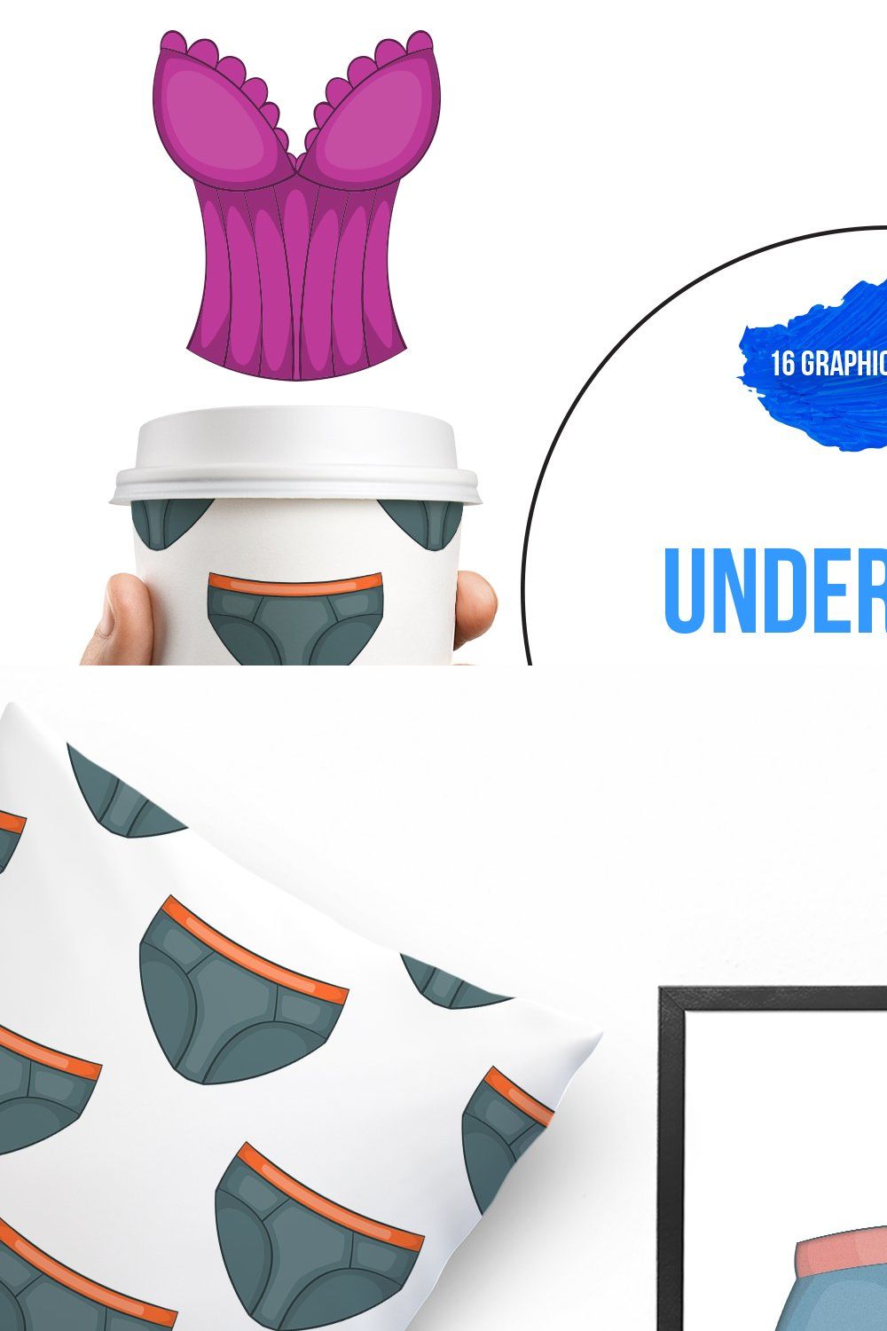 Underwear icons set, cartoon style pinterest preview image.