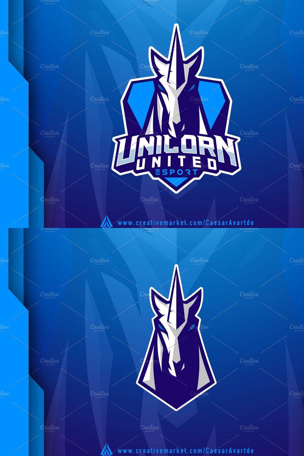 Unicorn Esport Logo Template pinterest preview image.