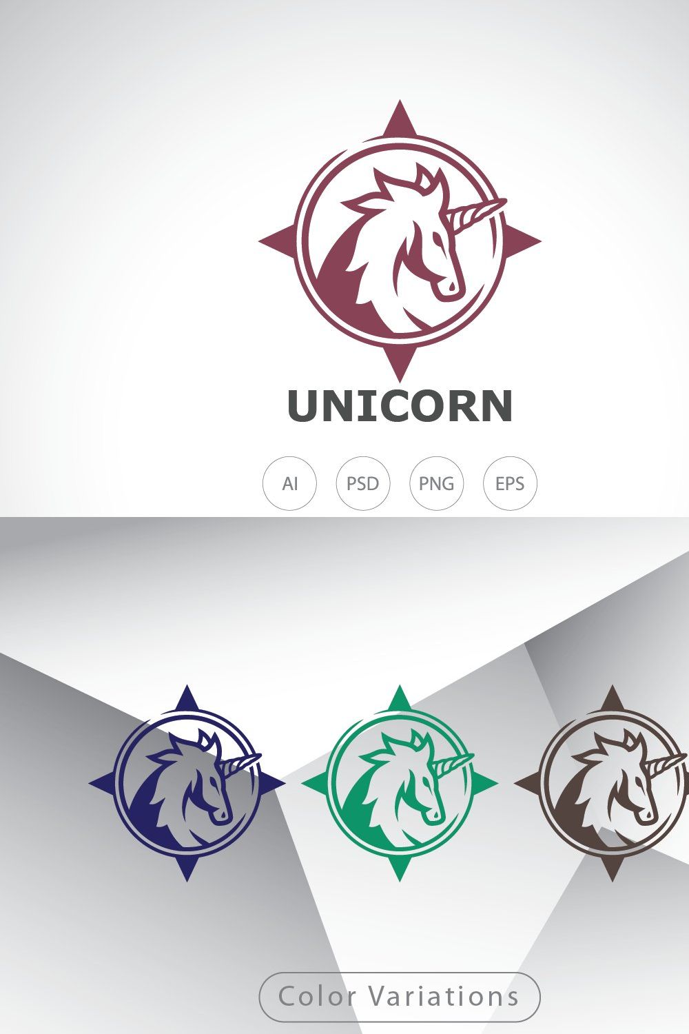 Unicorn Finder Compass Logo Template pinterest preview image.