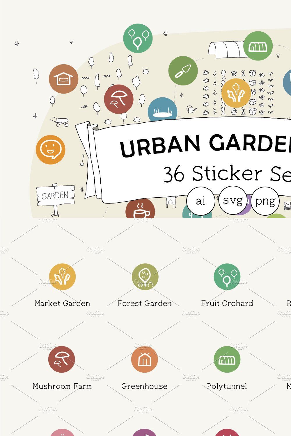 Urban Gardening 36 Sticker Set pinterest preview image.