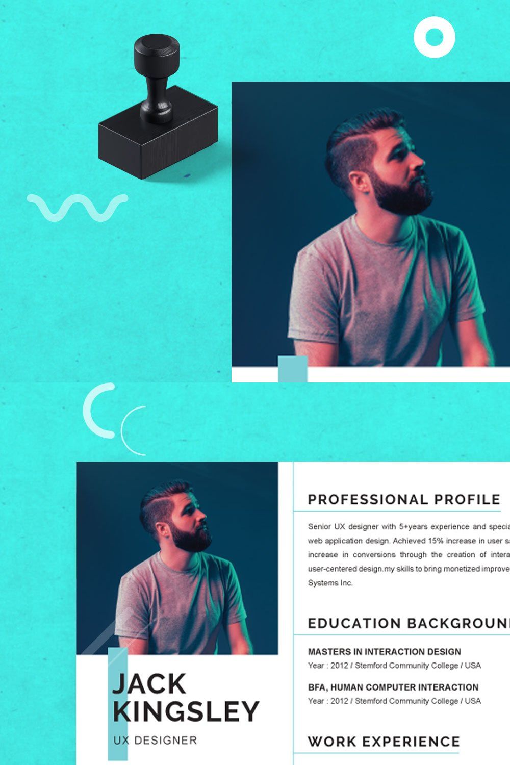 UX Designer Clean and Modern Resume pinterest preview image.