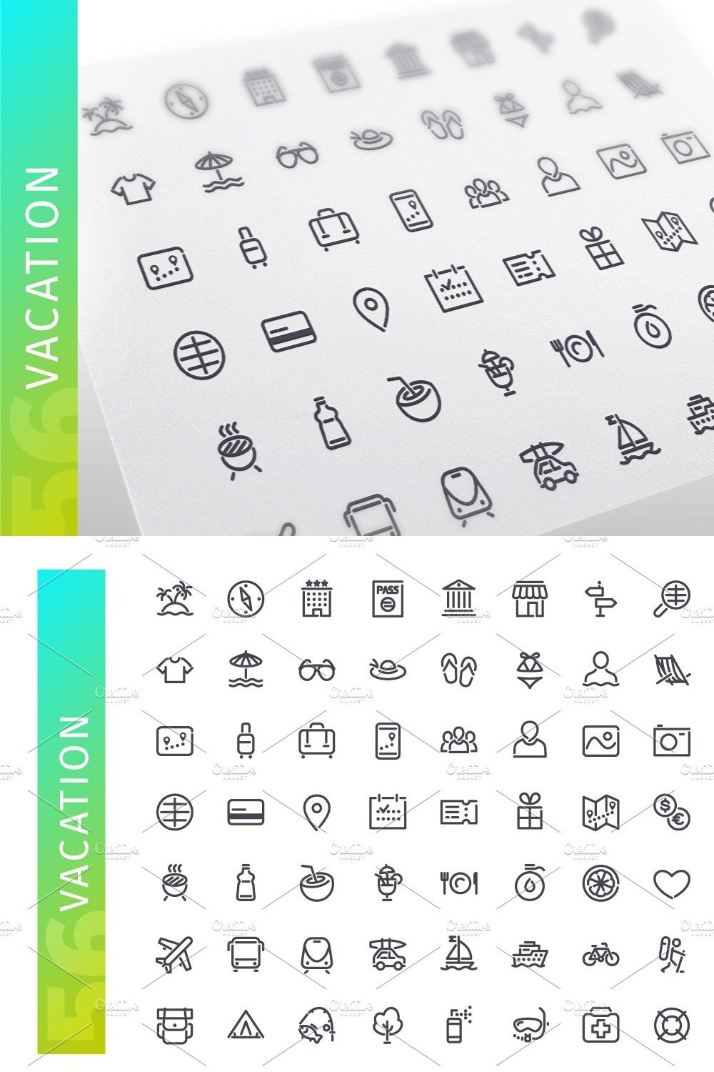 Vacation Line Icons Set pinterest preview image.