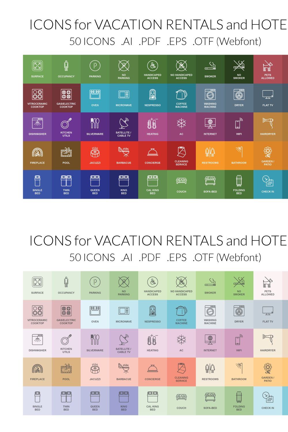 Vacation Rental & Hotel Vector Icons pinterest preview image.