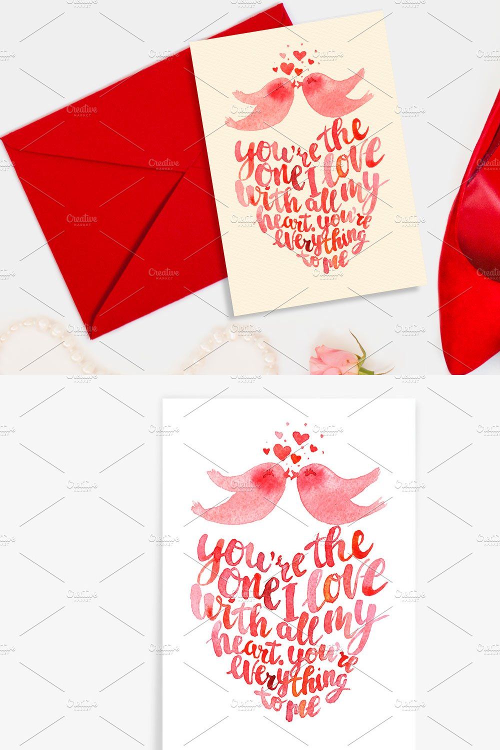 Valentine's day card kissing birds pinterest preview image.