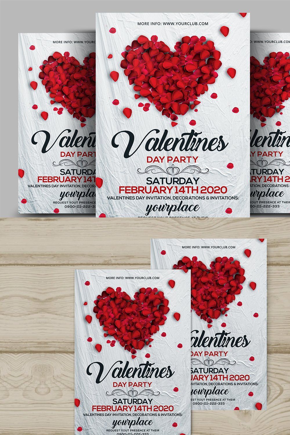 Valentines Day Flyer Invitation pinterest preview image.