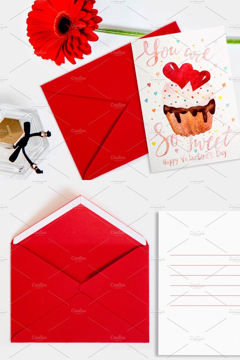 Valentines day lettering card pinterest preview image.