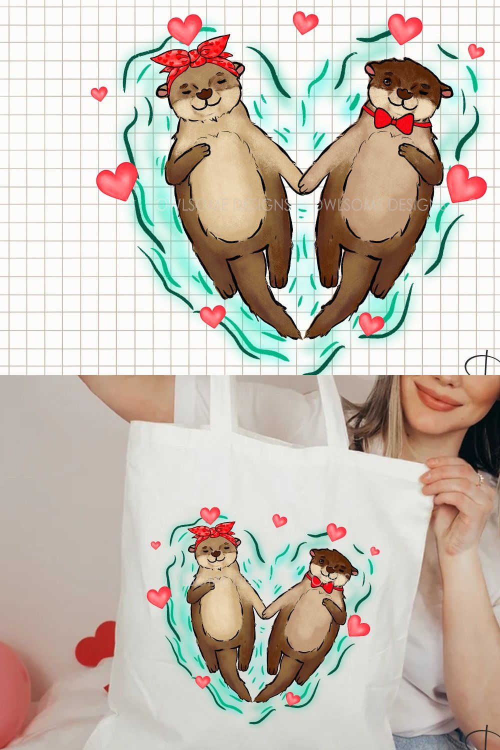 Valentine's Day Otter Couple Love pinterest preview image.