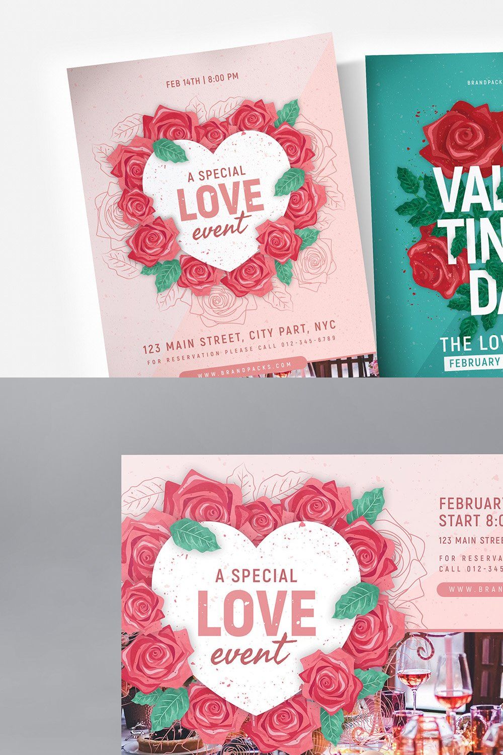 Valentines Flyer & Poster Templates pinterest preview image.