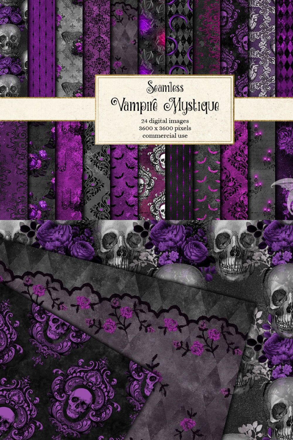 Vampire Mystique Digital Paper pinterest preview image.