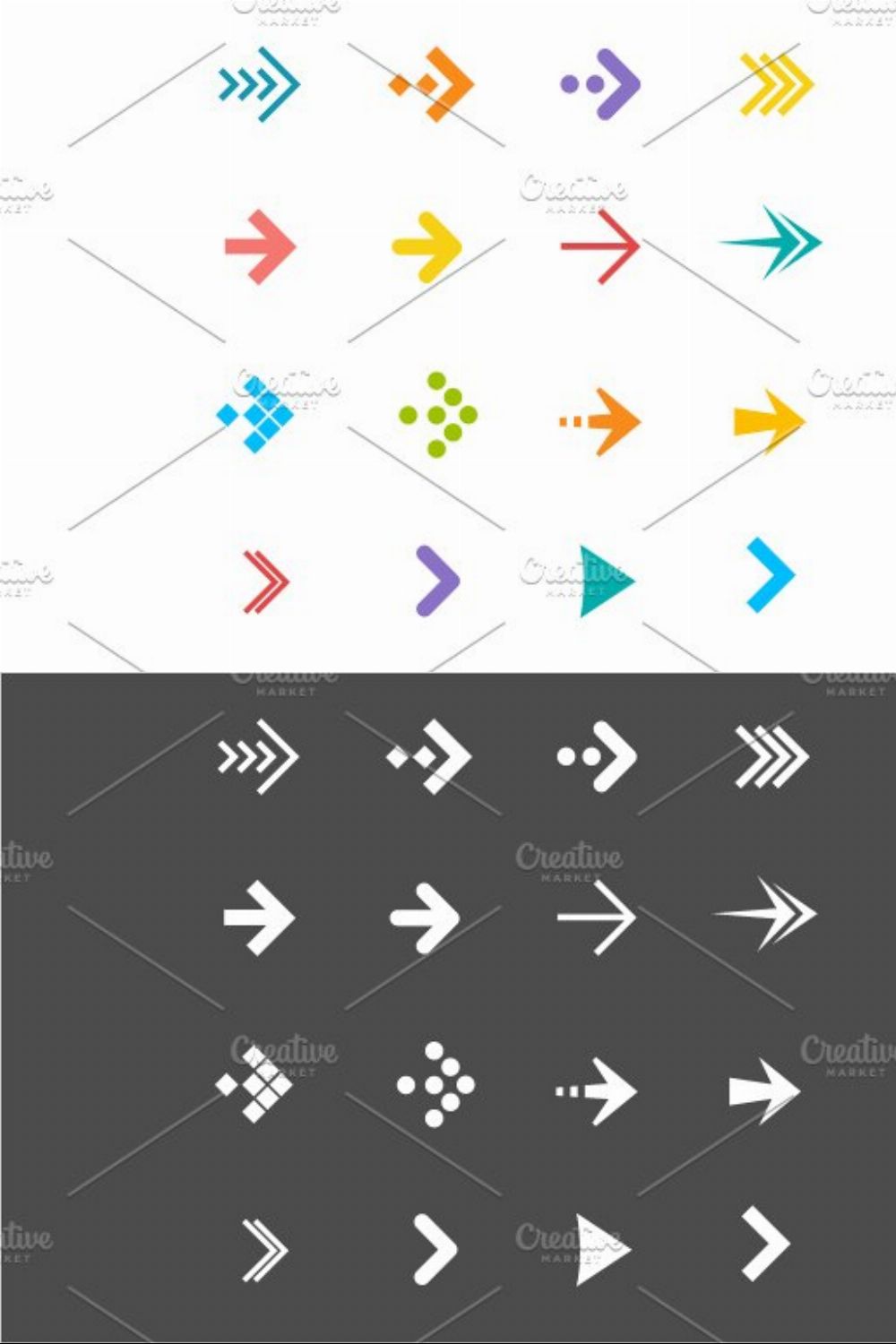 Vector arrows set. Flat pinterest preview image.