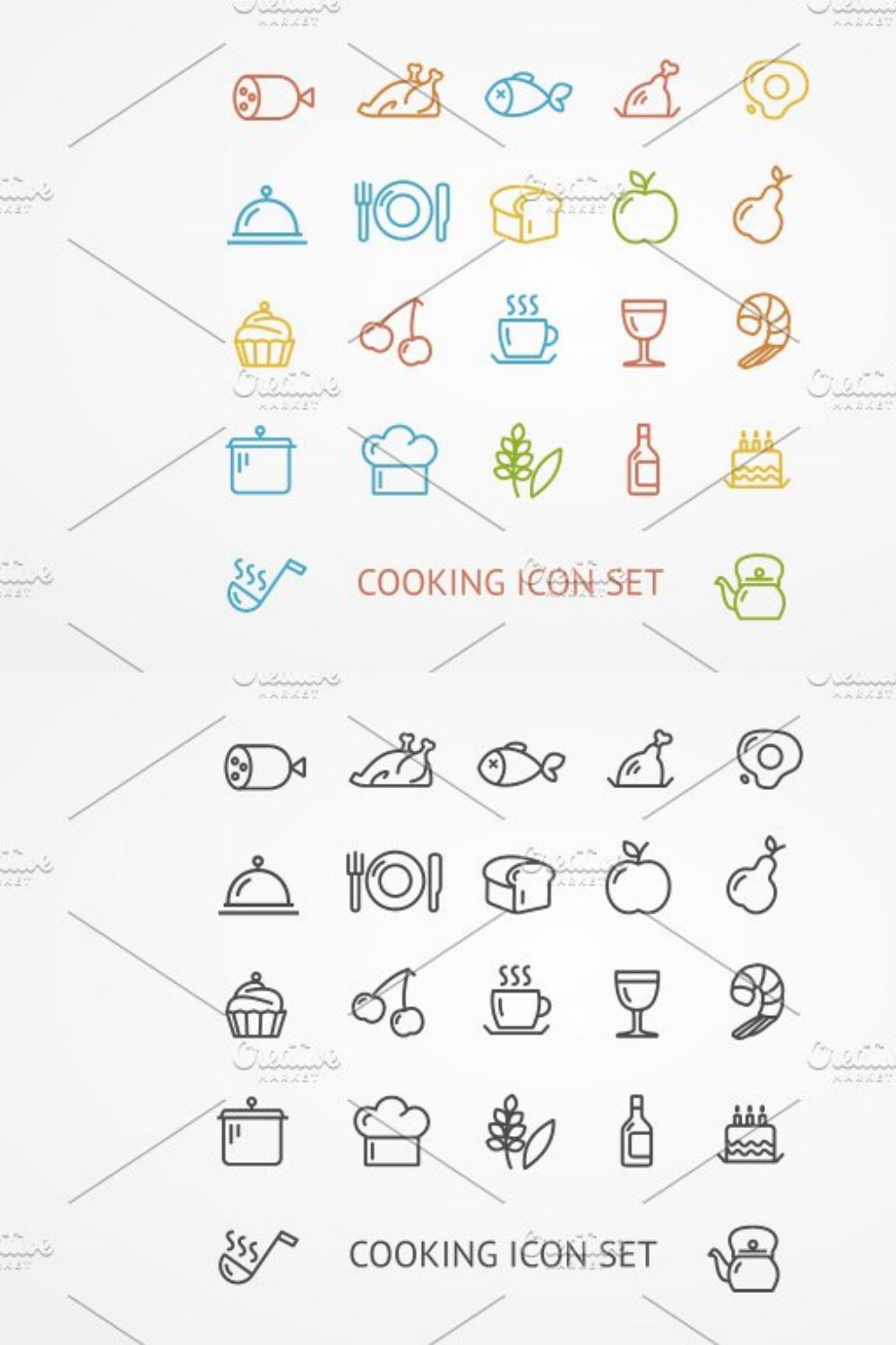 Vector cooking outline icon set pinterest preview image.