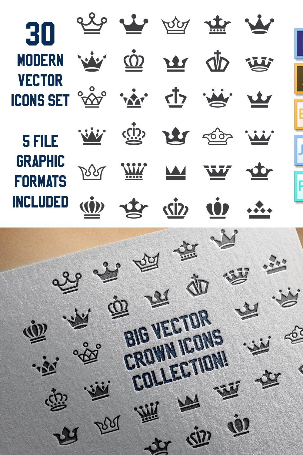 Vector Crown Icons Big Set pinterest preview image.