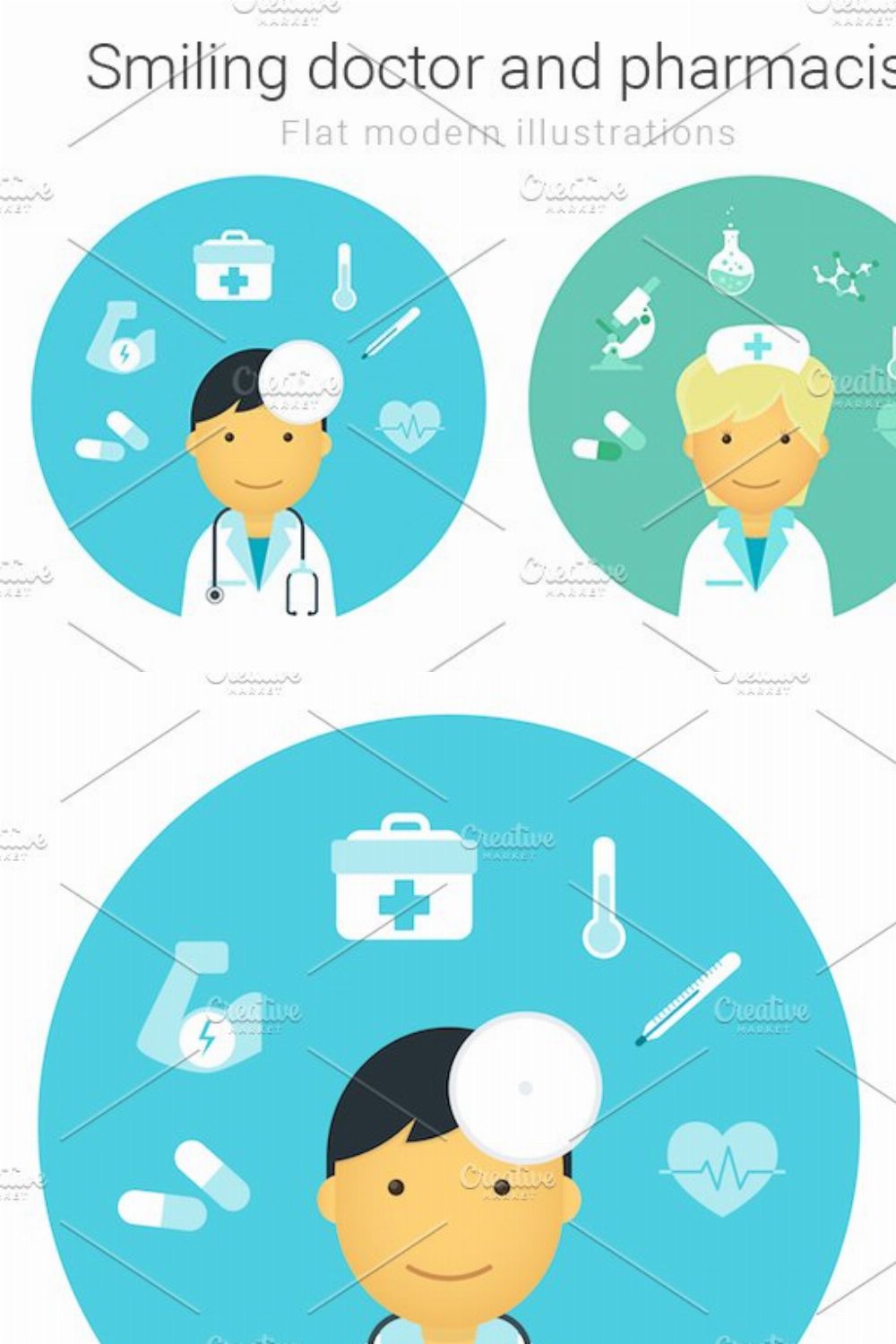 Vector doctor and female pharmacist pinterest preview image.
