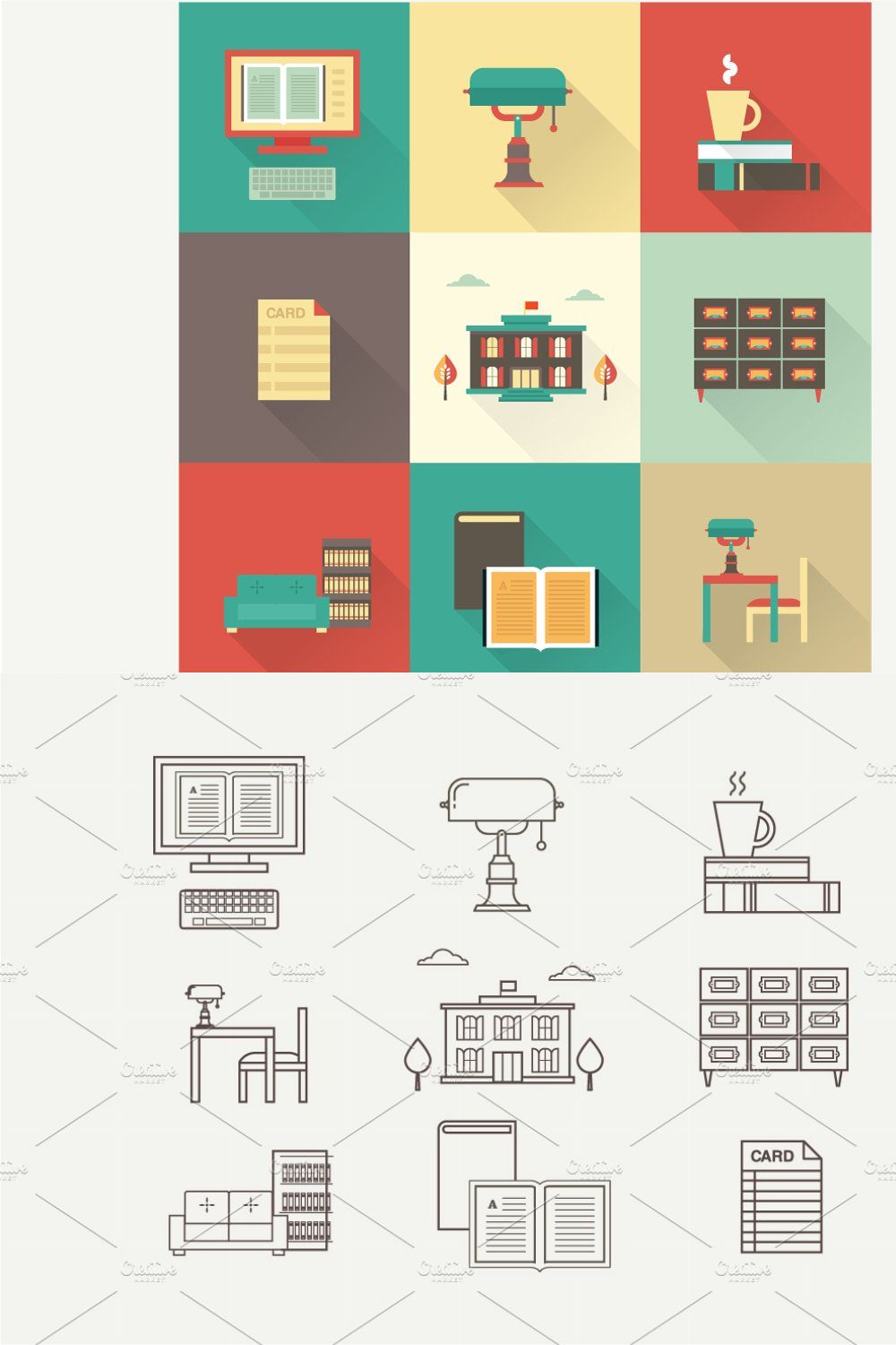 Vector library icons pinterest preview image.