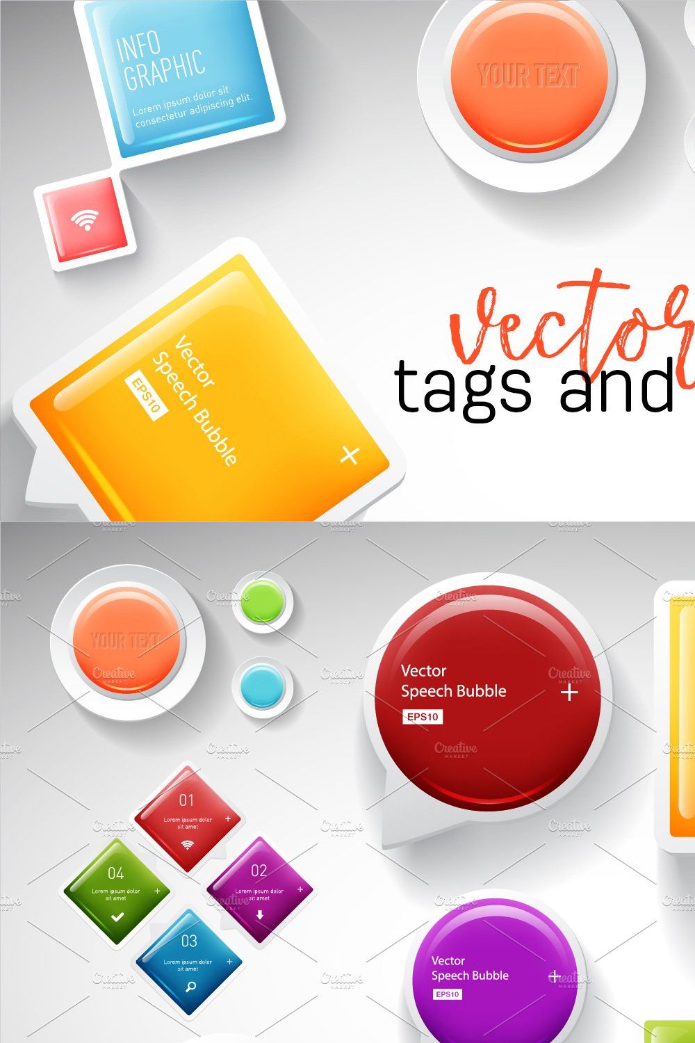 Vector Padded Buttons, Tags and IG pinterest preview image.