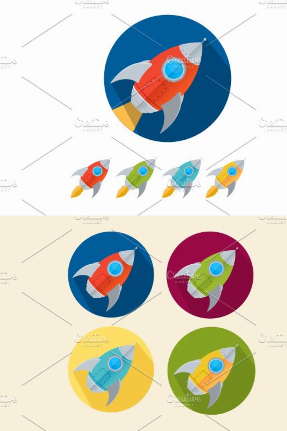 Vector rocket icons set pinterest preview image.