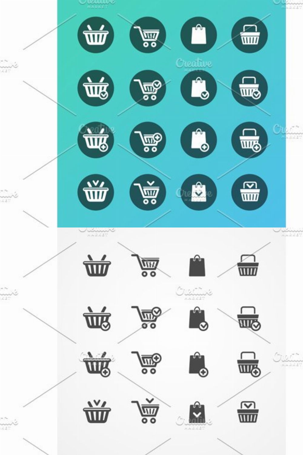 Vector Set of shopping cart icons pinterest preview image.